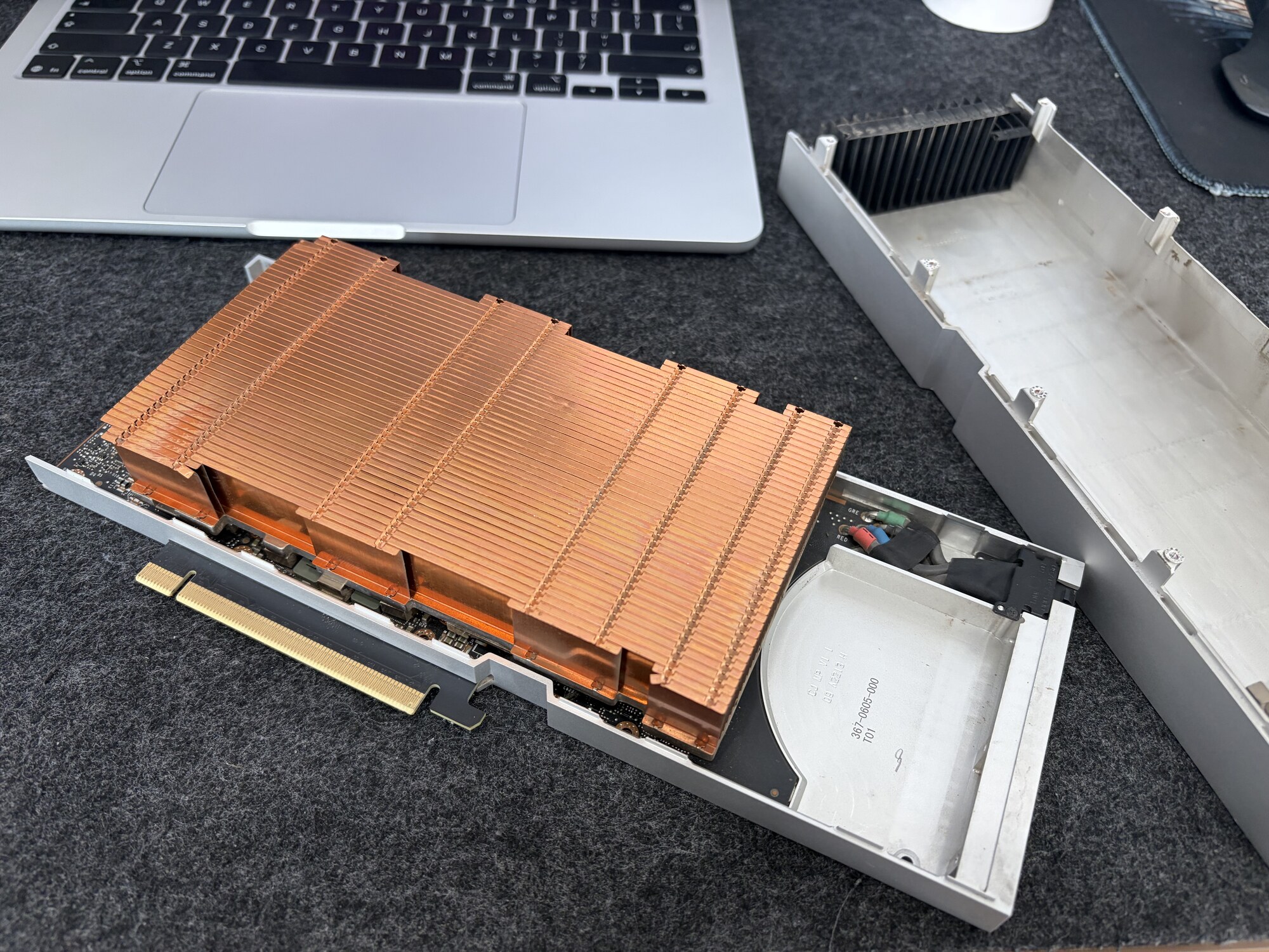 CMP 170HX heatsink fins exposed after opening the outer case